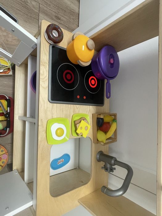 Drewniana kuchnia dla dzieci | DUŻY KOMPLET | podświetlana