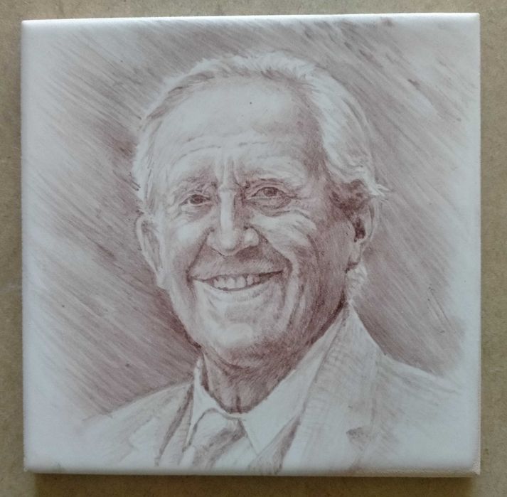 Hand-painted azulejos. Portraits on ceramic tiles. Animal illustrations.