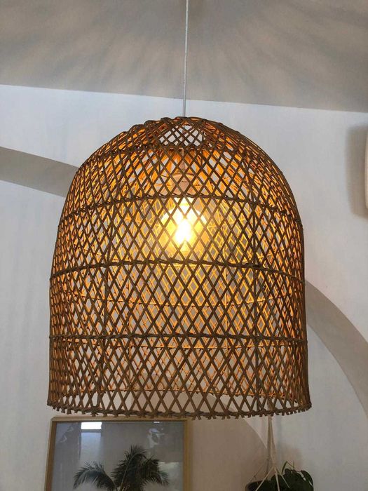 Abajur para candeeiro de teto ratã com acabamento natural
