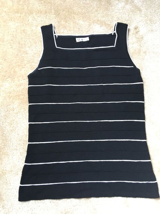 AK collection elegancki top bluzka na ramiaczkach czarna białe paski