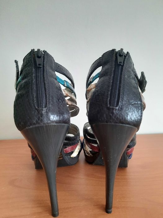 Buty szpilki sandałki gladiatorki kolorowe paski rozmiar 6,5