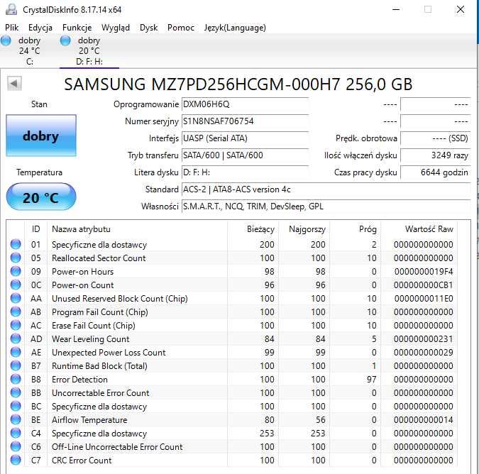 Dysk SSD Samsung MZ-7PD256M 256GB 2,5" SATA III 540/500 MB/s