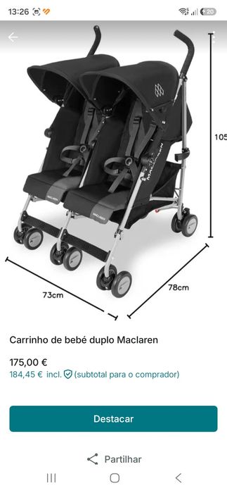 Carrinho Gémeos Maclaren Twin Triumph – Muito Bom Estado