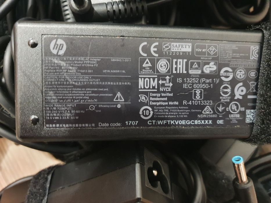 Блок питания зарядное зарядка HP 65w 4.5×3.0mm blue pin оригінал