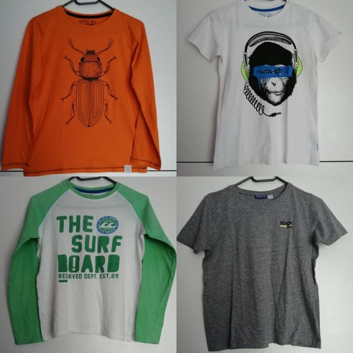 Bluzki z krótkim i długim rękawem chłopięce 146 pomarańcz szara biała