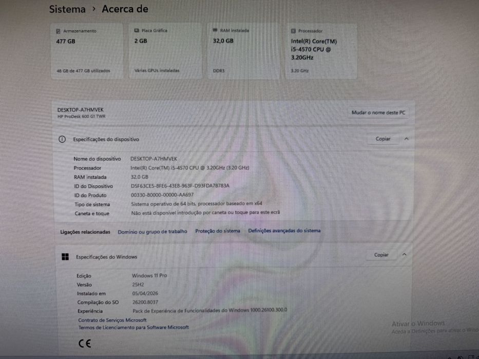 Pc torre HP ProDesk 600 G1 twr I5 500ssd 32 go ram