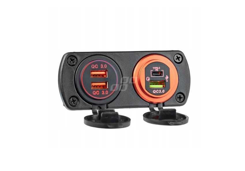 Wodoodporna szybka ładowarka samochodowa 2xUSB 12/24V QC