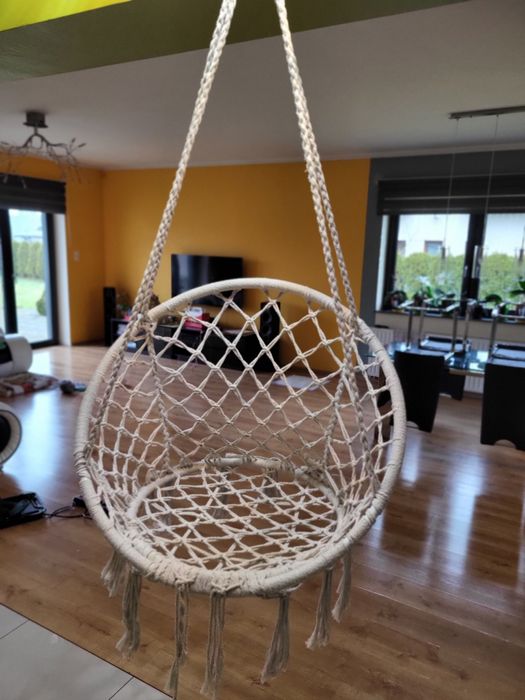 krzesło fotel huśtawka wisząca ecru boho bujak