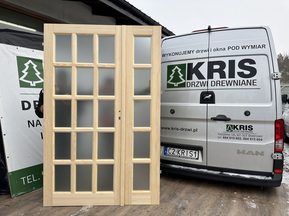 Drzwi wewnętrzne lite drewniane dwuskrzydłowe  sosnowe Cała Polska