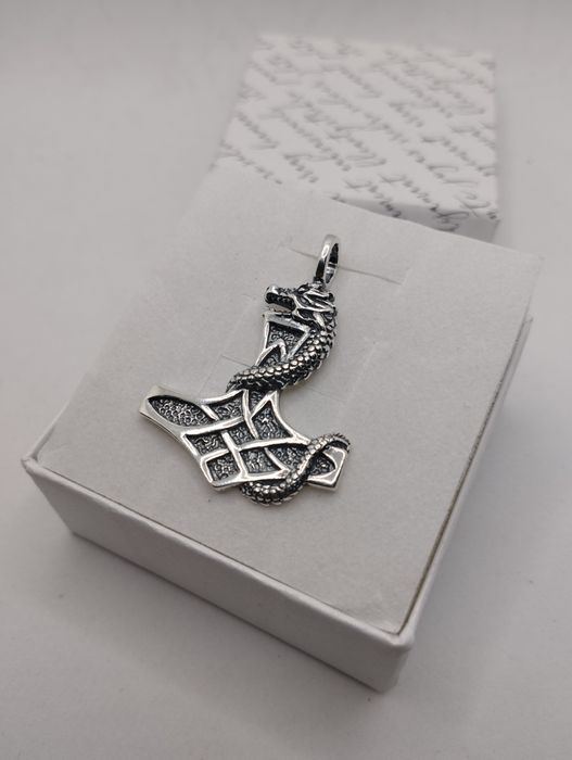 Srebrny wisiorek  MŁOT THORA Viking SMOK, próba 925