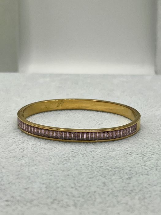 Bracelete Rígida em Aço Inox com Banho Ouro 18k e Zircónias