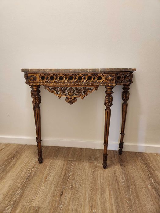 Consola em madeira e mármore