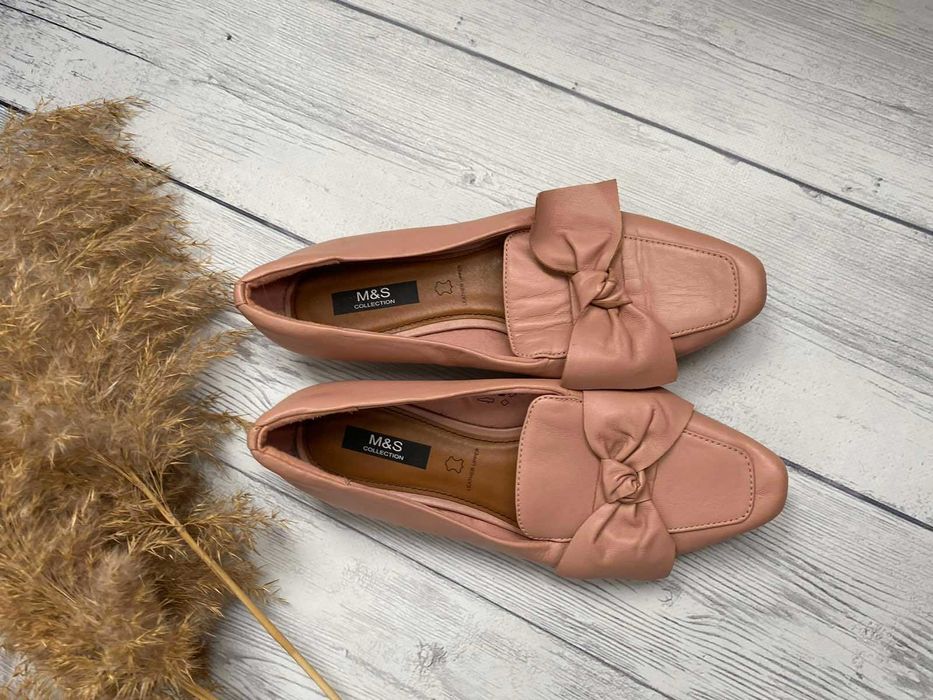 Кожаные женские туфли, лоферы M&S 39 размер (6)по стельке 25 см мах