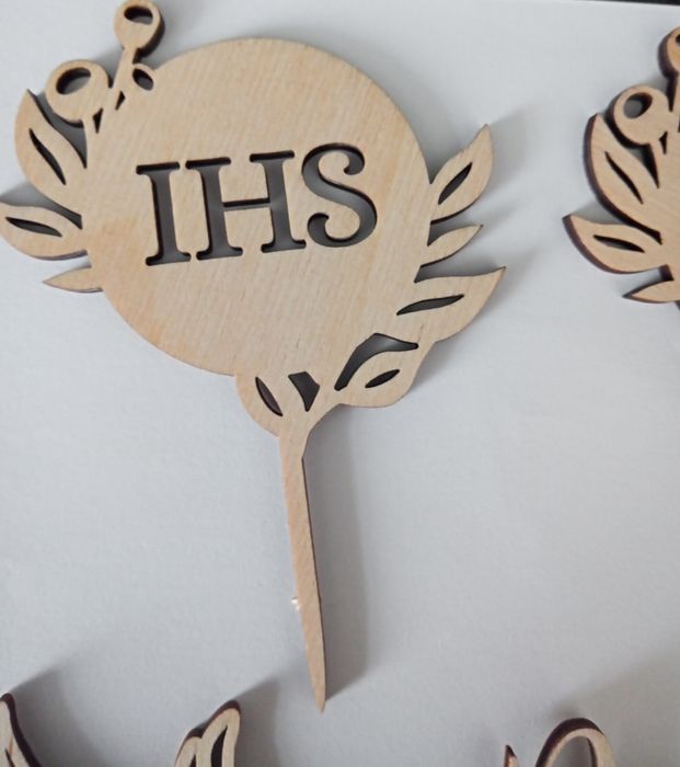 TOPPERY TOPPERY na tort babeczeki na Komunię Botaniczne 6szt drewniane