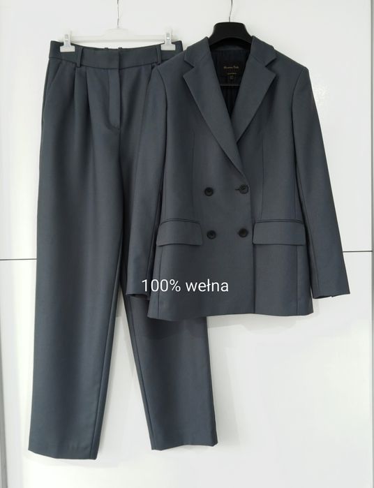 Garnitur damski Massimo dutti 38 M szary wełniany komplet