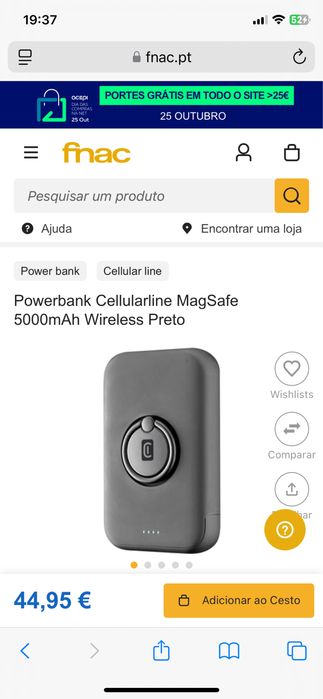 Powerbank Cellularline MagSafe 5000mAh Wireless NOVO