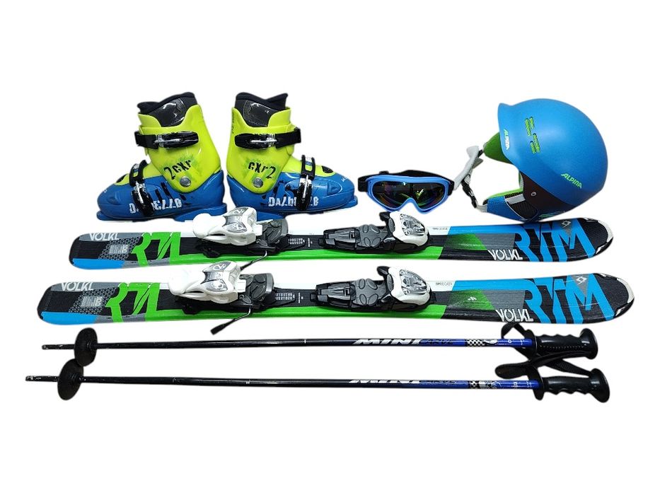 HIT Komplet Narty VOLKL 100 cm Buty 32.5 Kask Gogle Kijki