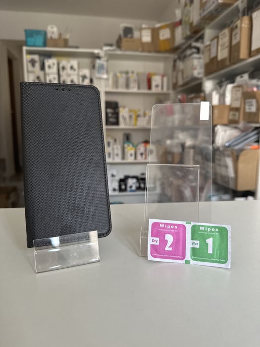Etui zamykane smart magnet czarne + SZKŁO do Xiaomi 13T / 13T PRO