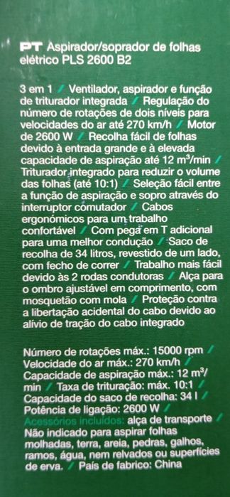 Aspirador/ soprador de folhas Elétrico Parkside