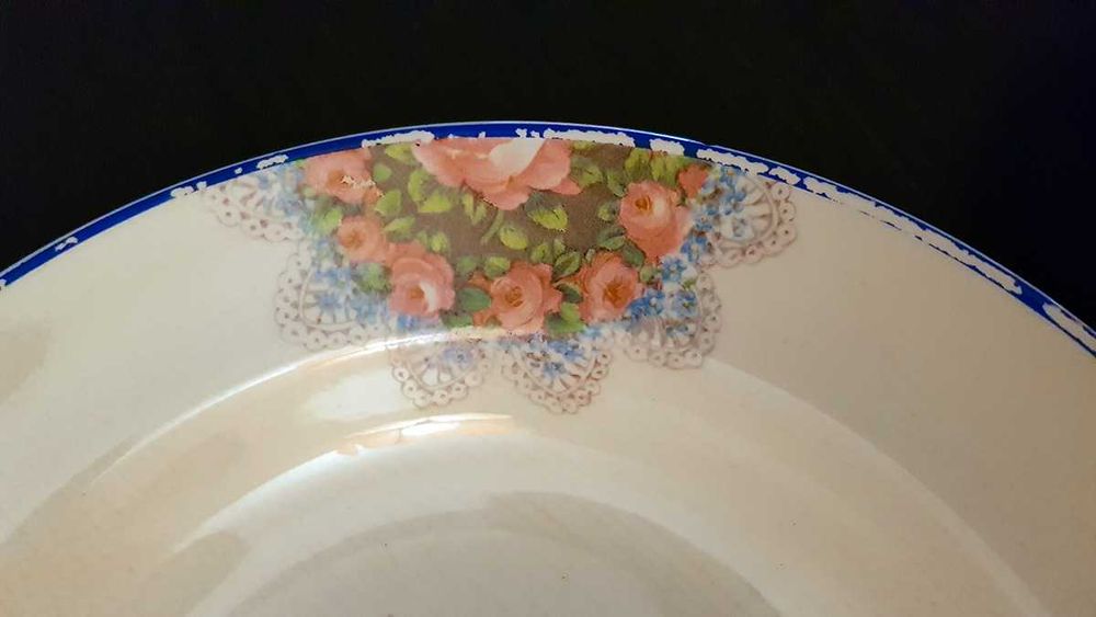 3 pratos sopeiros Fábrica de Sacavém Gilman motivos florais 1930