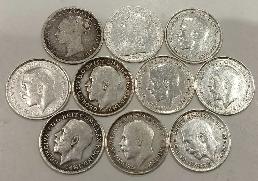 Продам 3 пенса Британії 10 штук срібло