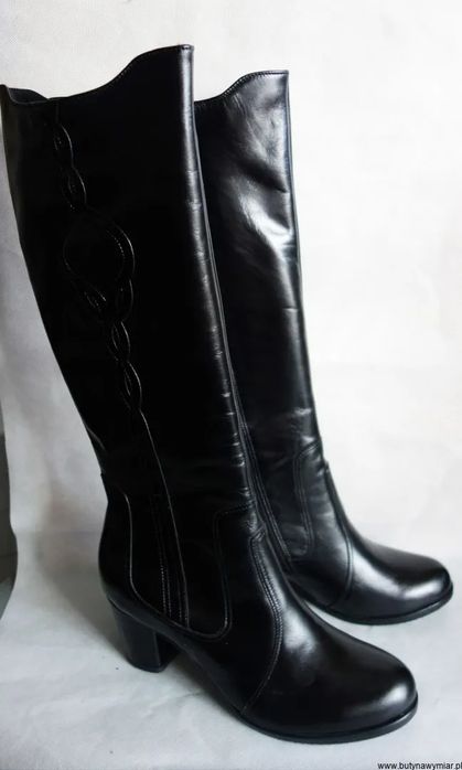 BnW Kozaki ze skóry cholewka 44 cm słupek 6,5 cm