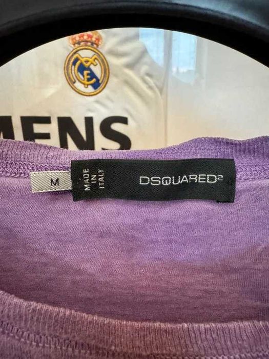 Koszulka Dsquared2 Dsq2 vtg 00s Dsquared Beach 64’ Spellout Logo Cotton Linen Purple Tee M