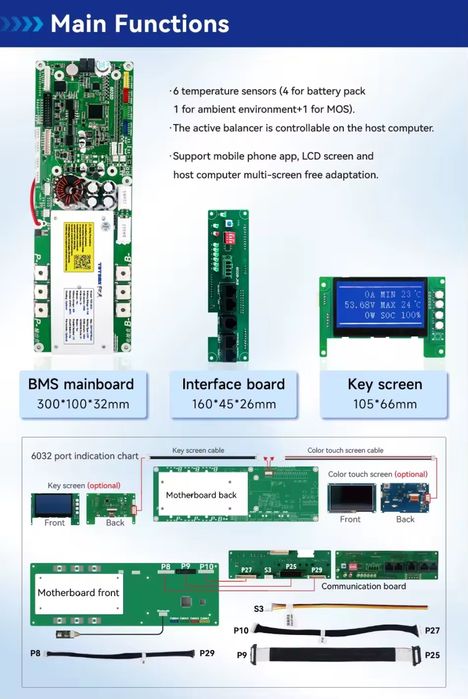 TDT-6032 Smart BMS 300A 8S-16S 48V Li-іon Lifepo4 + активний балансир