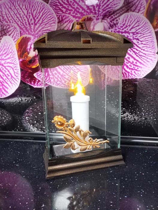 Znicz szklany kapliczka 30 cm. + wkład led