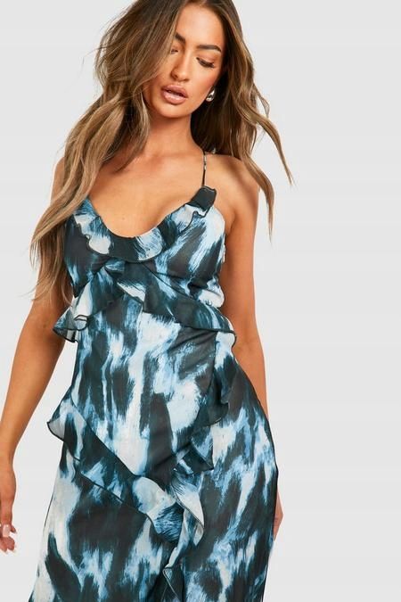 Boohoo 38 M Sukienka Wzorzysta Maxi Blue J29552