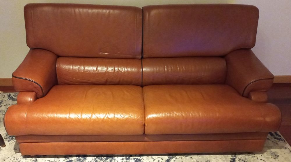 Sofá 2 Lugares em Couro Legítimo - Castanho Mel