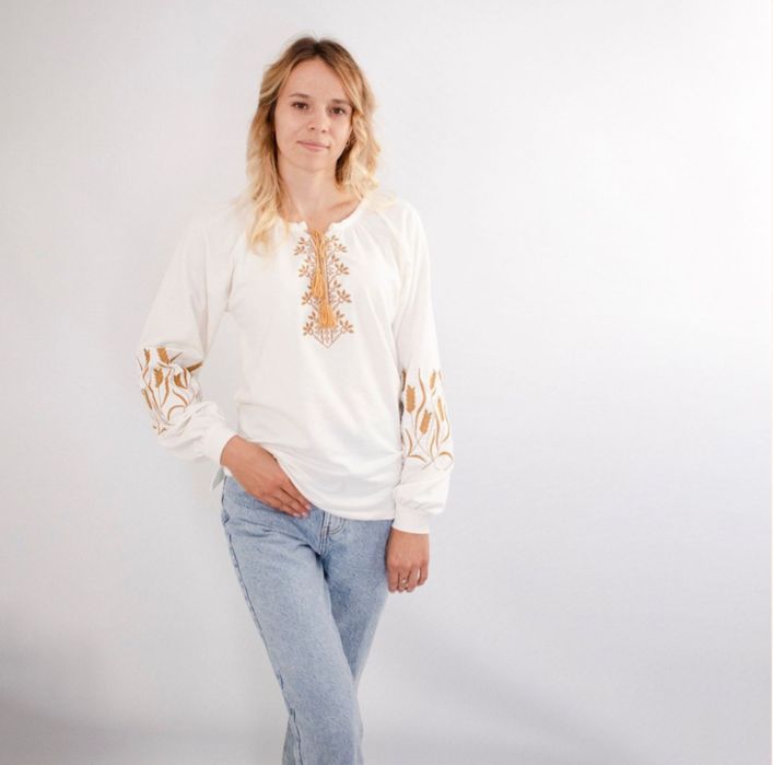 Фемілі лук, вишиванки для родини, біла вишиванка чоловіча з колосками