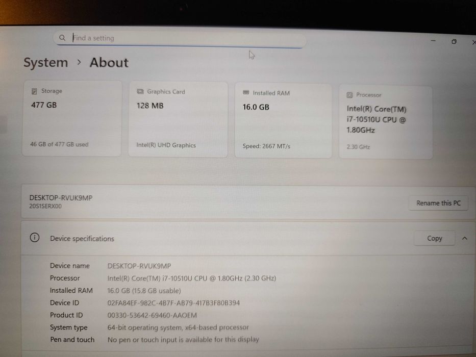 Lenovo T14 I7 10Gen 1.8 + 16GB + 512 SSD - 14"