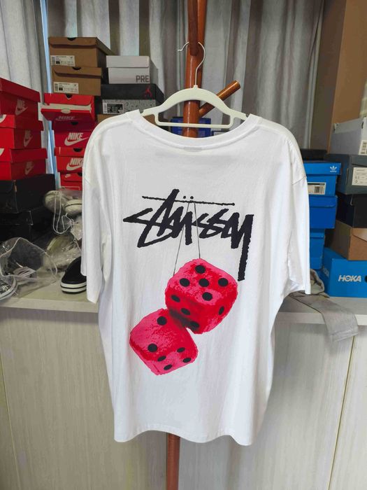 Stussy,Męska biała koszulka z nadrukiem letnim, rozmiar L