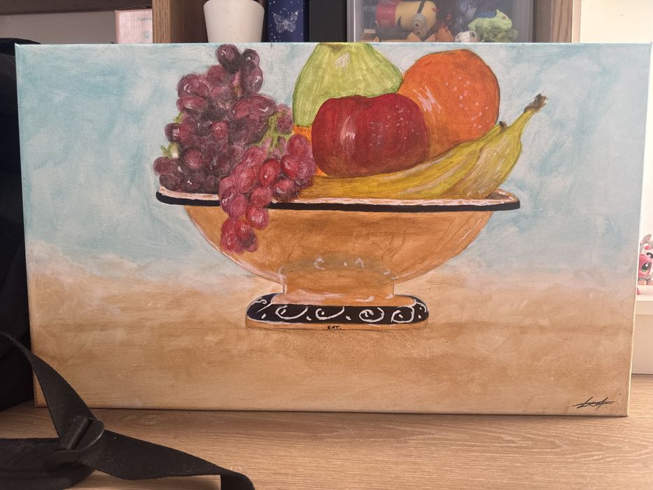 Quadro Original Pintado à Mão – Natureza Morta com Frutas