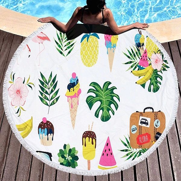 Ręcznik Koc Plażowy 150 cm Okrągły Mikrofibra BOHO