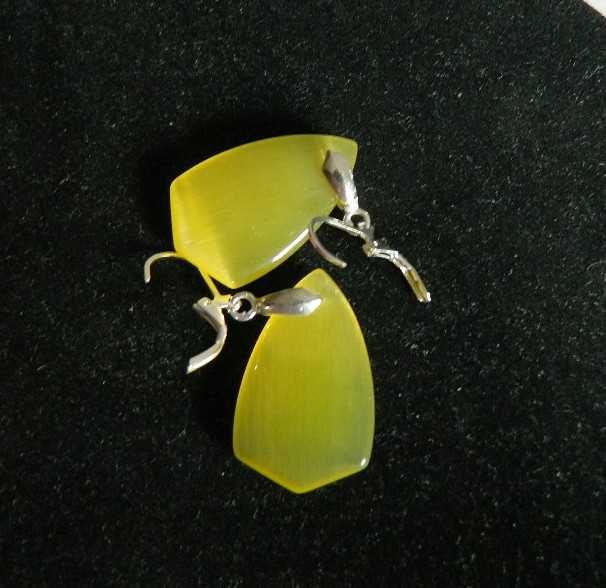 Żółte Kocie Oko, kamień dobrobytu, duże kolczyki, srebro