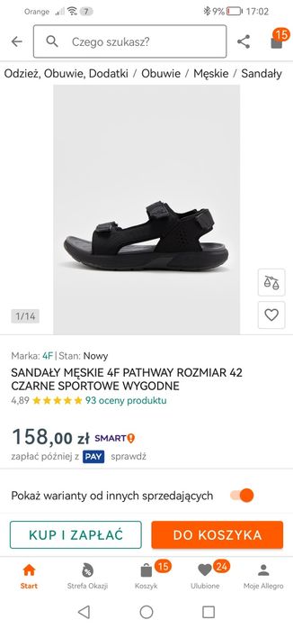 Czarne sandały męskie 42 nowe 4F  modne