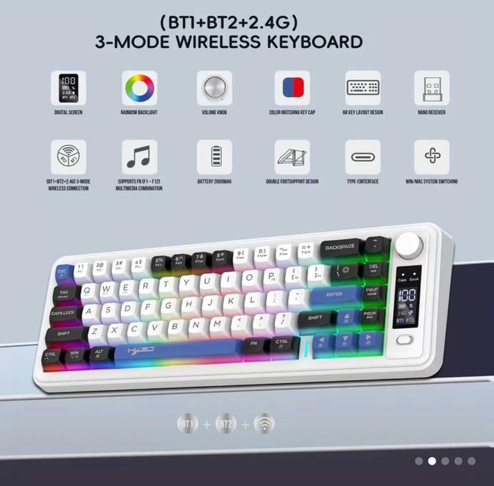 Клавіатура бездротова мембранна HXSJ-L68 RGB