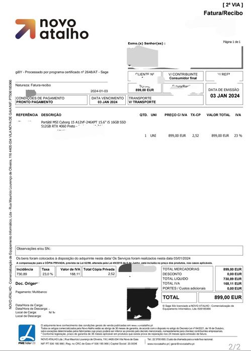MSI Cyborg 15 RTX 4060 | i5-12450H | 16GB RAM | 512GB SSD Com fatura