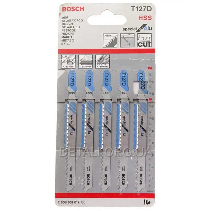 Пилка лобзика Bosch T127D, 5 шт, по металлу.