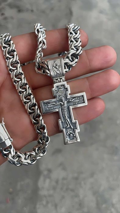 Срібний набір ланцюжок+хрестик, цепочка серебро+крестик набор мужской