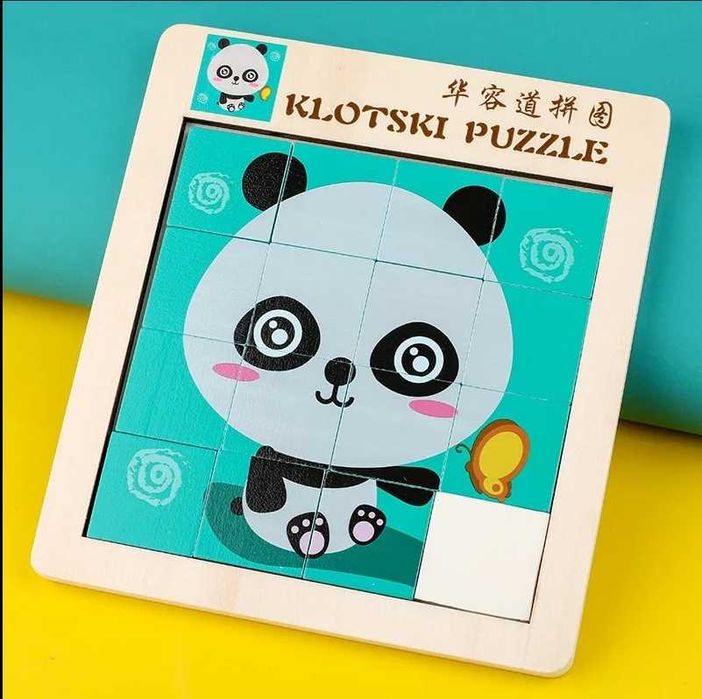 Drewniana Logiczna Układanka - Puzzle - 2 w 1 PANDA