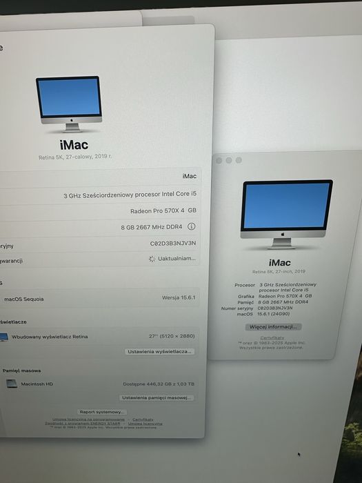 iMac 27″ Retina 5K (2019) i5 6-rdzeniowy SSD 1TB Radeon 570X