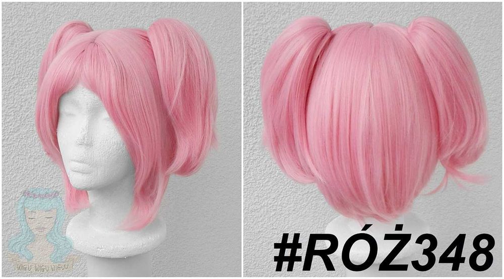 Puella Magi Madoka Magica różowa krótka peruka z kitkami cosplay wig