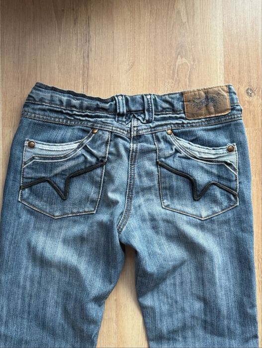 vintage jeans low rise y2k marmurkowe proste nogawki S