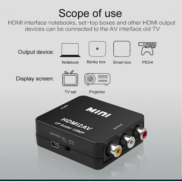 Конвертер HDMI to в AV (RCA) 720p/1080p HDMI RCA преобразователь hd