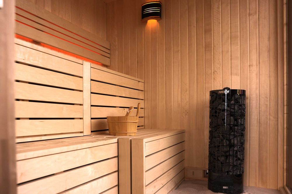 Nowoczesna sauna ogrodowa S1 DELUXE, Modrzew, sucha, zewnętrzna
