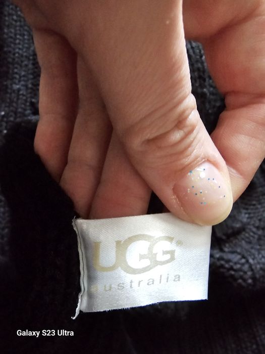 Długi sweter rozpinany kardigan warkocz zapinany kapturem UGG L/40