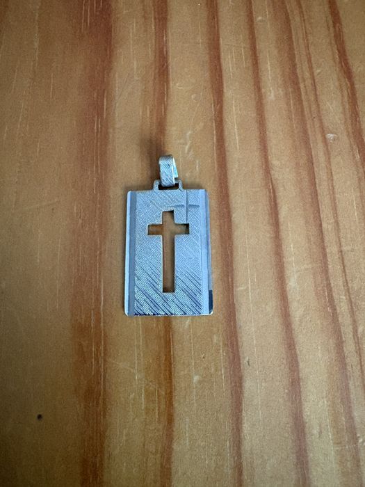 Pendente/ pingente religioso retangular prateado